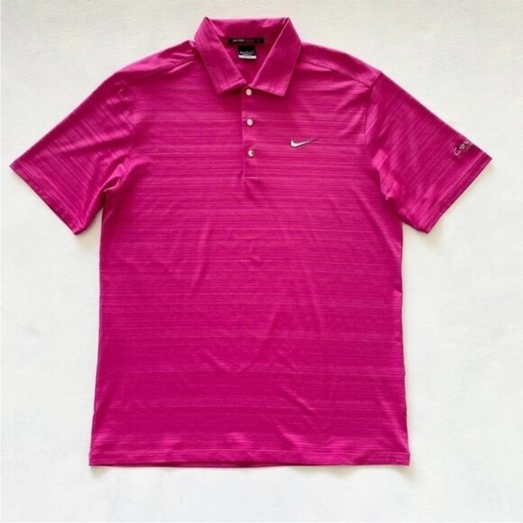 Nike Tiger Woods Collection Dri Fit Snap button Pink Polo Shirt Size M Logo - Picture 1 of 5